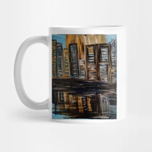 Abstract landscape painting of building reflecting in water Mug